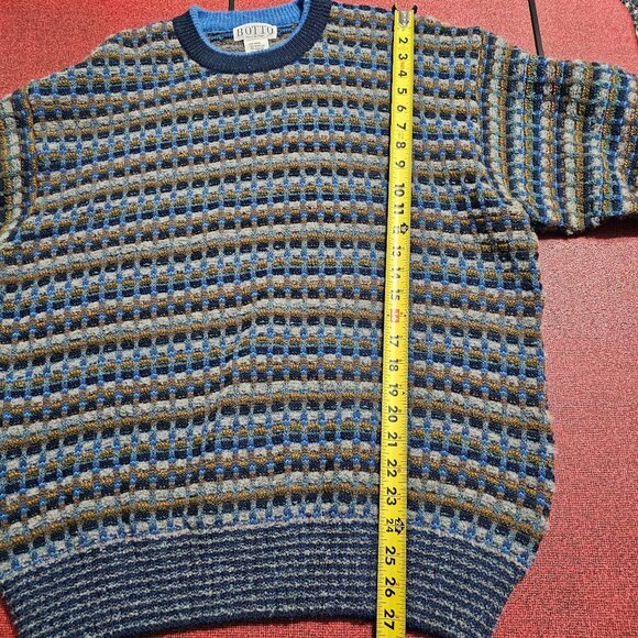 Botto Italy Mens Wool & Alpaca Sweater L Blue Olive Brown Pullover Academia Dad - Picture 9 of 10